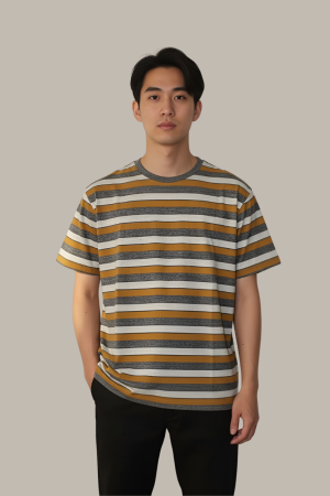 The Mariner Striped Crewneck Tee - Mustard & Grey