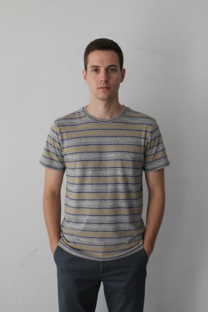 The Horizon Striped Athletic Tee - Grey & Mustard